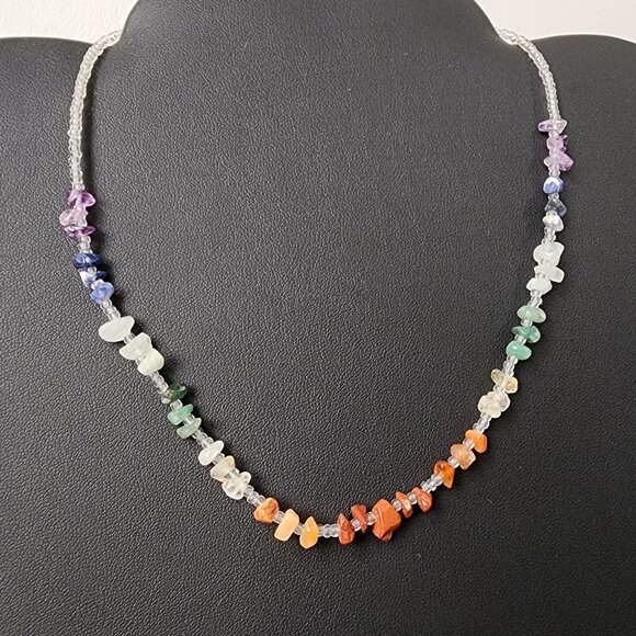 Chakra Rainbow Gemstone Chip Beaded Necklace Energy Healing Handmade - Picture 8 of 9